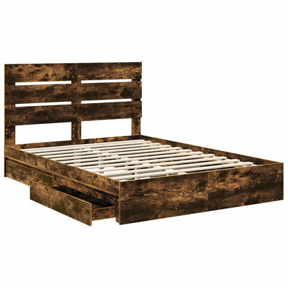Storage Bed with Drawer Smoked Oak 160 x 200 cm Engineered Wood