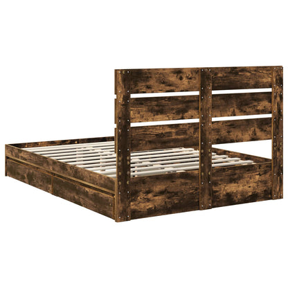 Storage Bed with Drawer Smoked Oak 160 x 200 cm Engineered Wood