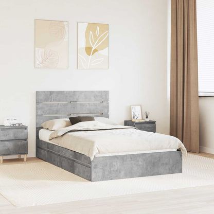 Storage Bed Concrete Grey 135 x 190 cm Engineered Wood
