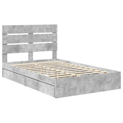 Storage Bed Concrete Grey 135 x 190 cm Engineered Wood