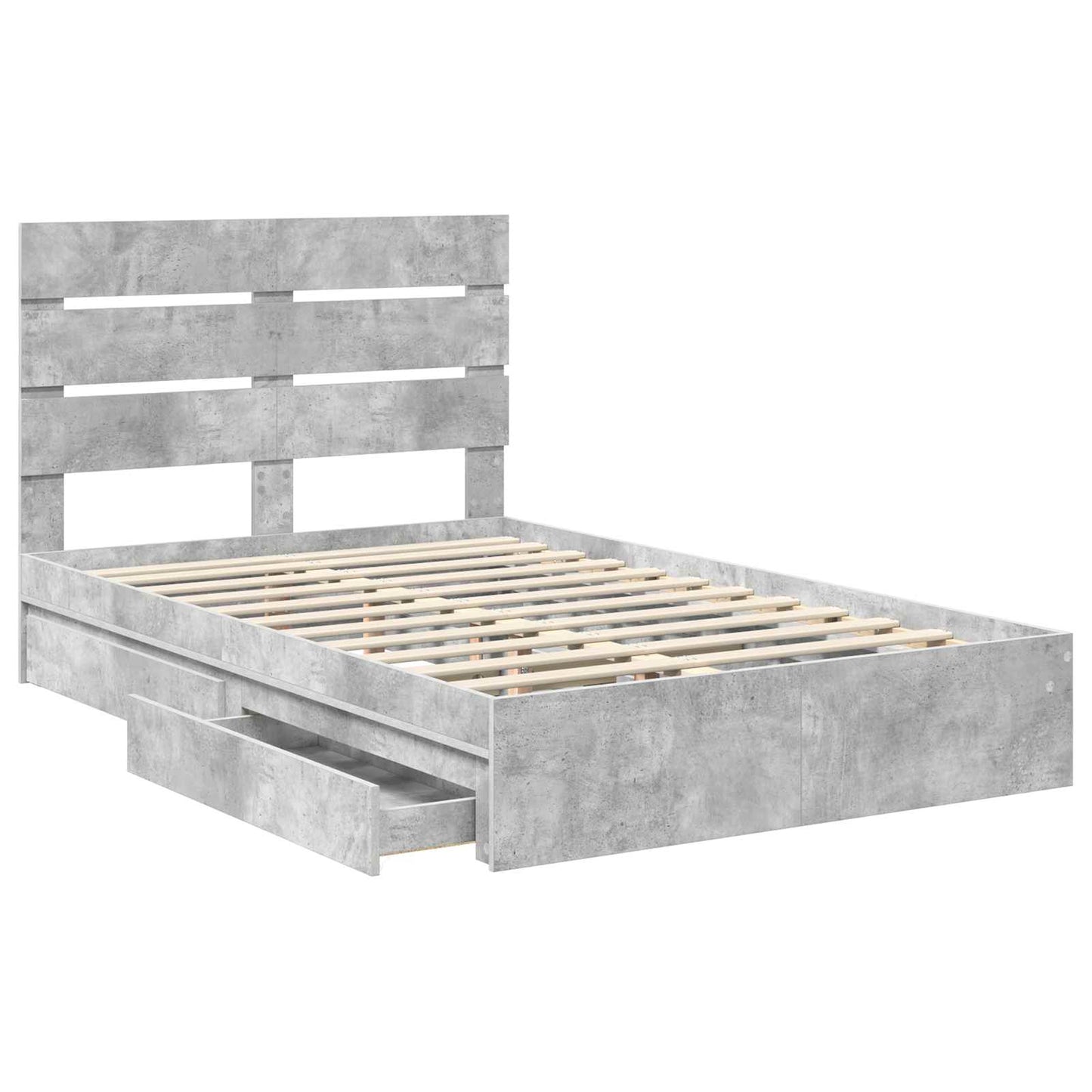 Storage Bed Concrete Grey 135 x 190 cm Engineered Wood