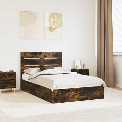 Storage Bed with Drawer Smoked Oak 135 x 190 cm Engineered Wood
