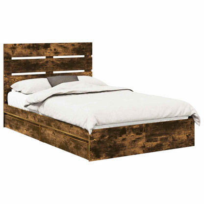 Storage Bed with Drawer Smoked Oak 135 x 190 cm Engineered Wood