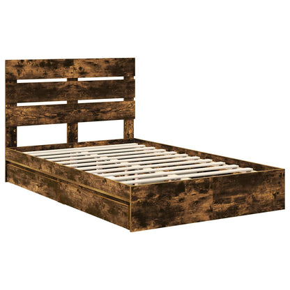 Storage Bed with Drawer Smoked Oak 135 x 190 cm Engineered Wood