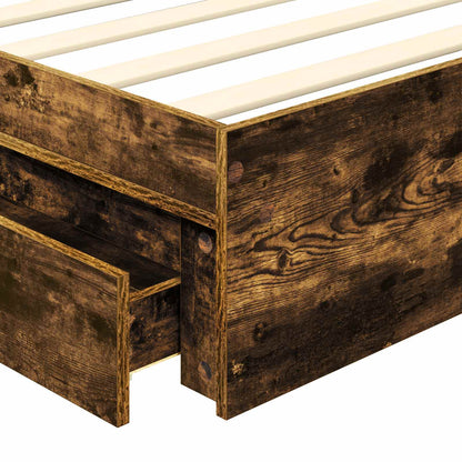 Storage Bed with Drawer Smoked Oak 120 x 200 cm Engineered Wood