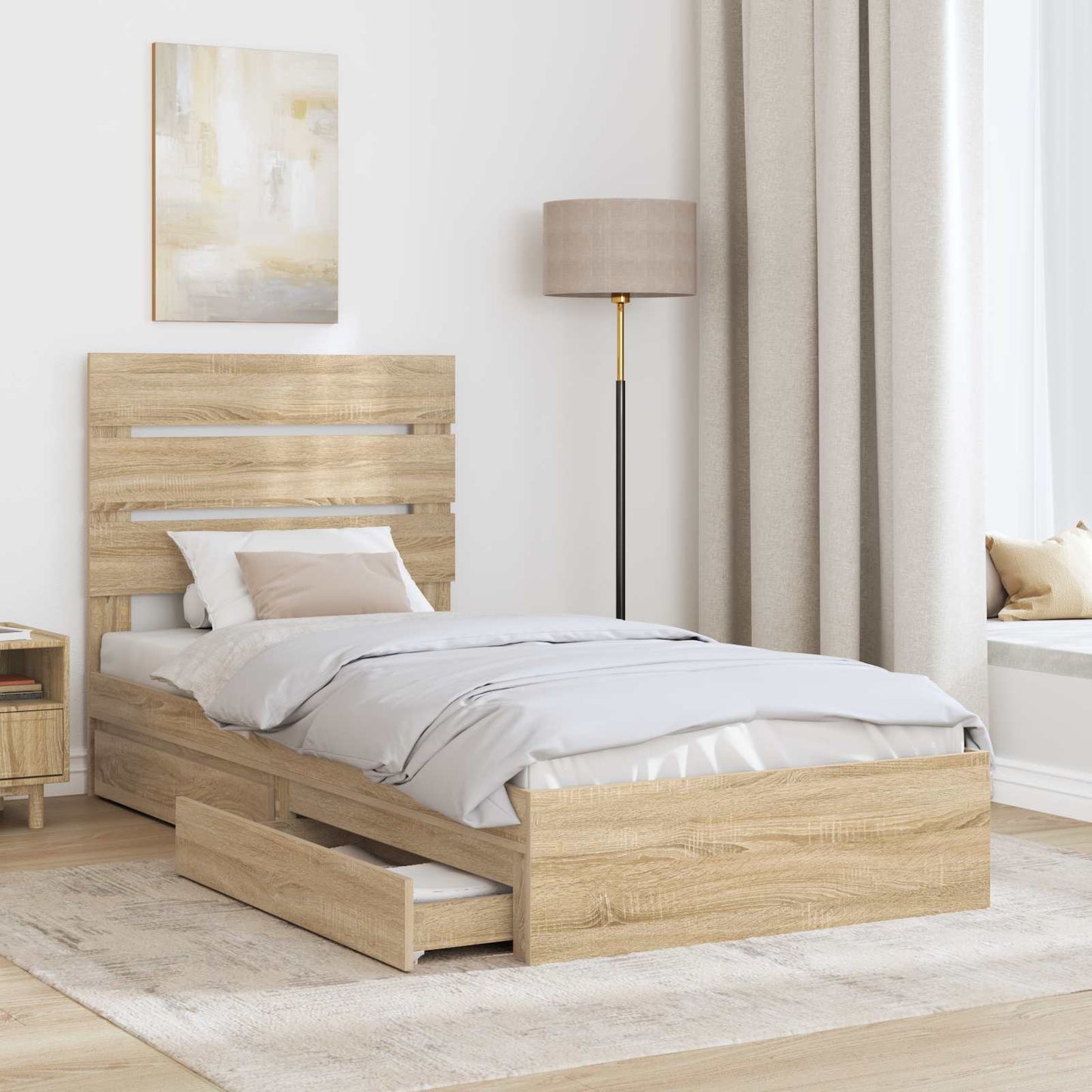 Storage Bed with Drawer Sonoma Oak 100 x 200 cm Engineered Wood