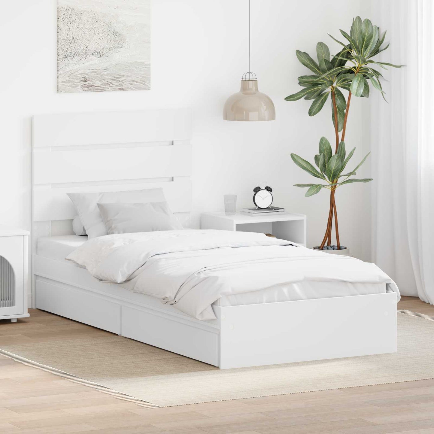 Storage Bed with Headboard White 90 x 200 cm Engineered Wood