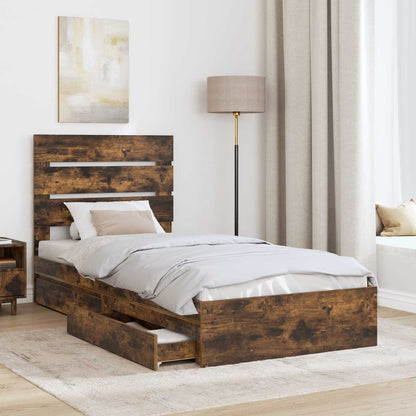 Storage Bed with Drawer Smoked Oak 90 x 200 cm Engineered Wood