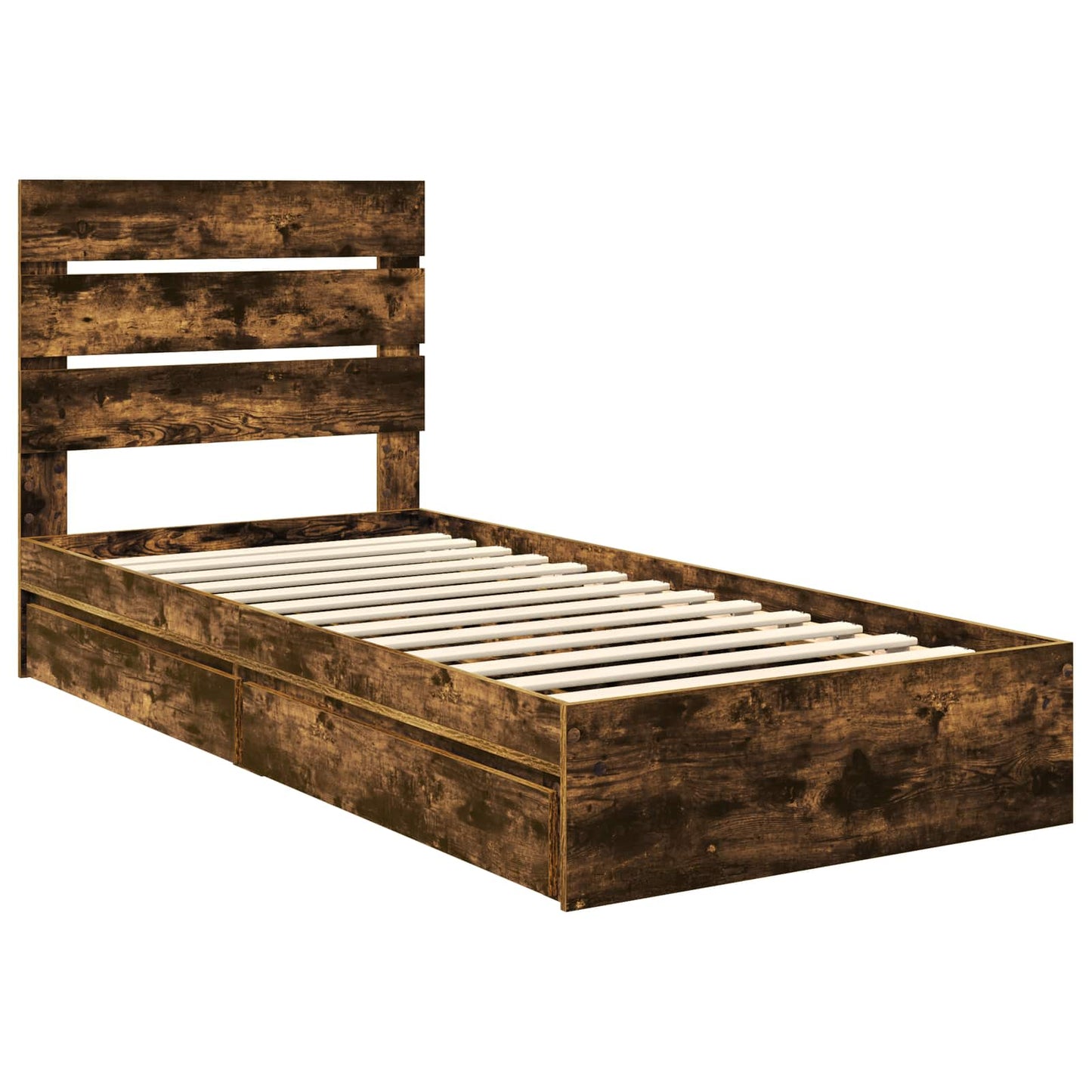 Storage Bed with Drawer Smoked Oak 90 x 200 cm Engineered Wood