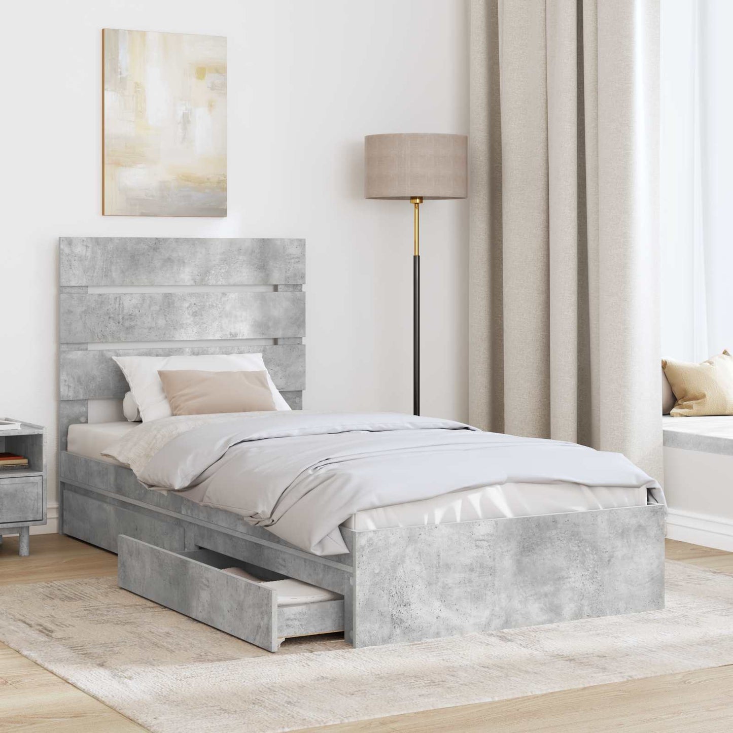 Storage Bed Concrete Grey 90 x 190 cm Engineered Wood