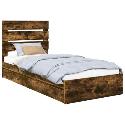 Storage Bed with Drawer Smoked Oak 90 x 190 cm Engineered Wood