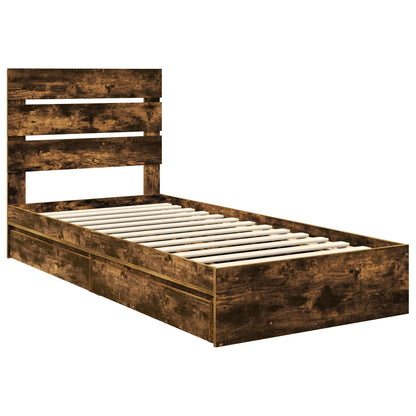 Storage Bed with Drawer Smoked Oak 90 x 190 cm Engineered Wood