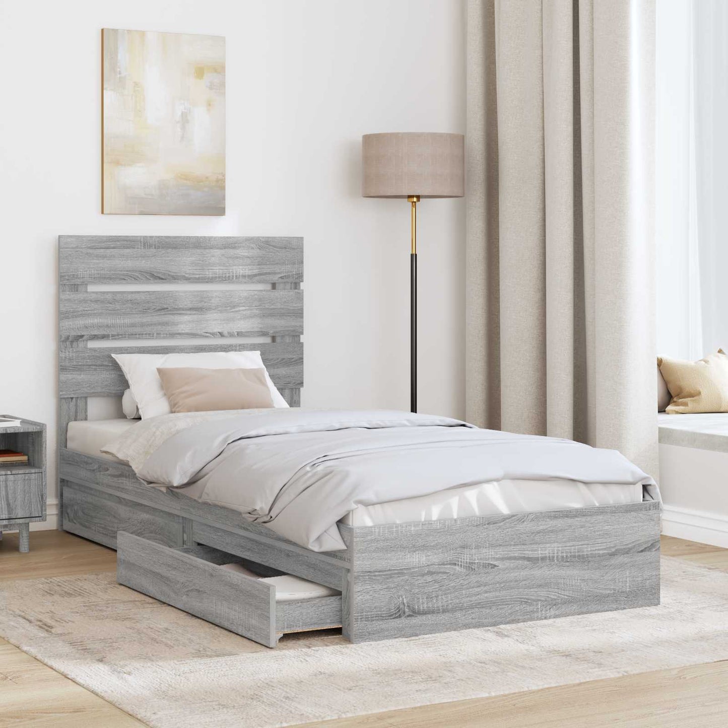 Storage Bed with Drawer Grey Sonoma 90 x 190 cm Engineered Wood