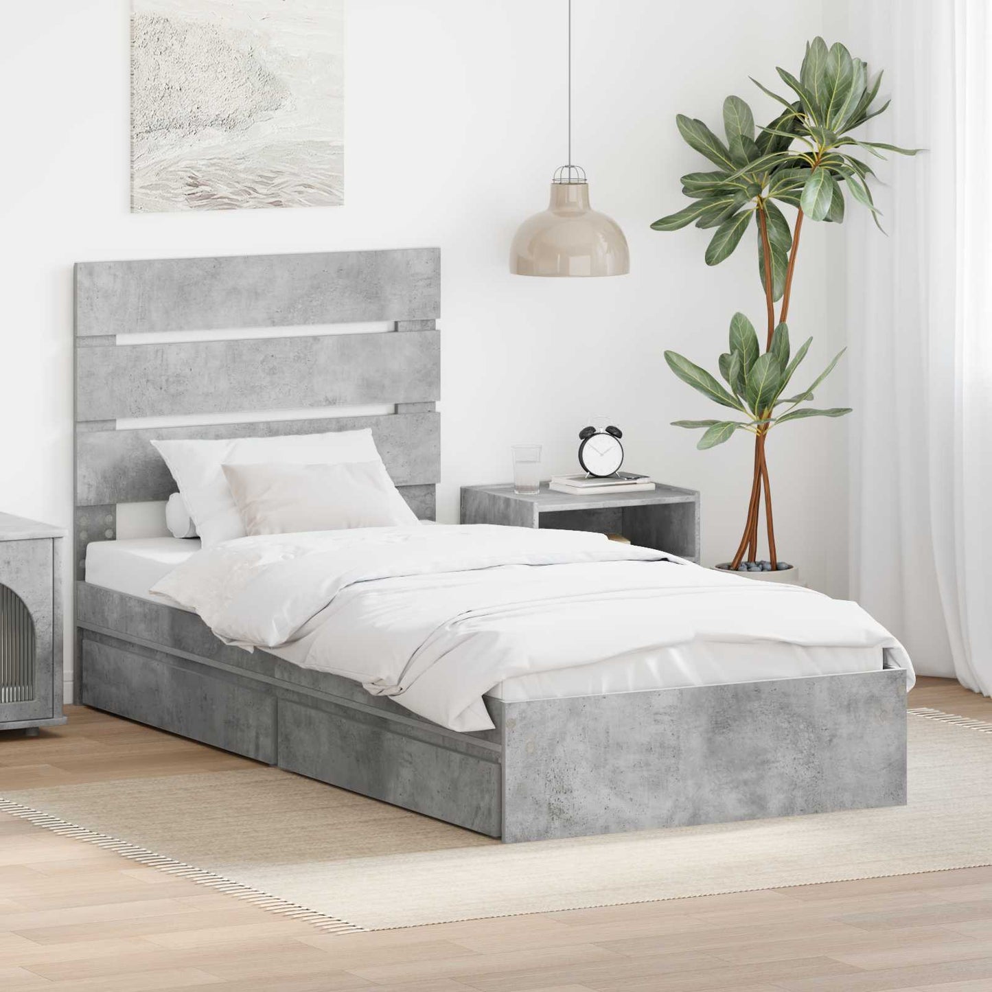 Storage Bed Concrete Grey 70 x 190 cm Engineered Wood