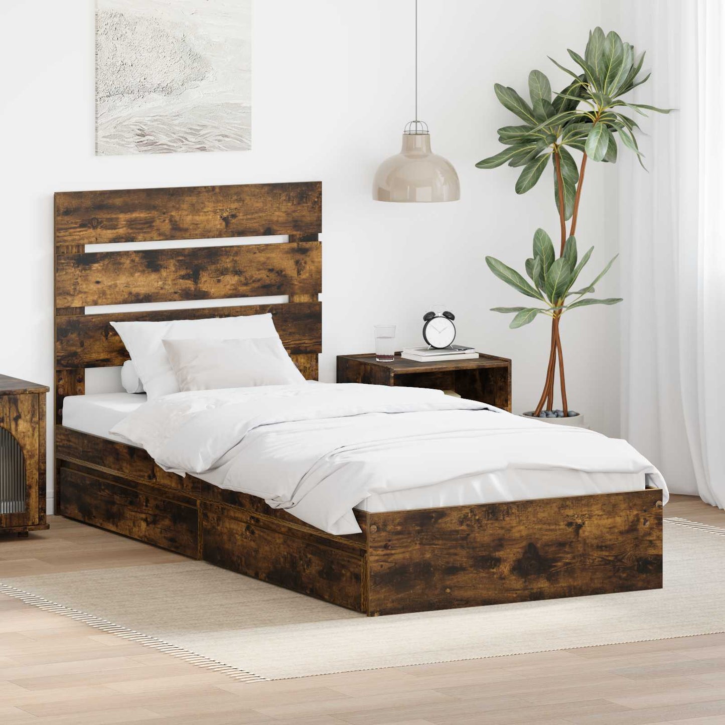 Storage Bed with Drawer Smoked Oak 70 x 190 cm Engineered Wood