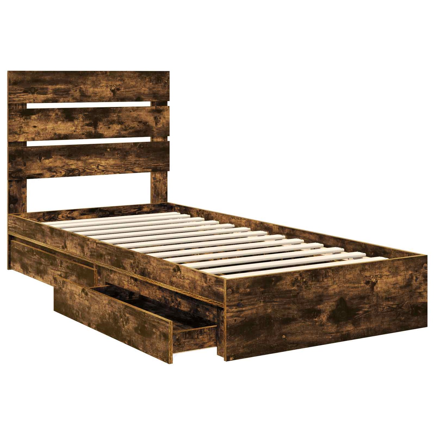 Storage Bed with Drawer Smoked Oak 70 x 190 cm Engineered Wood