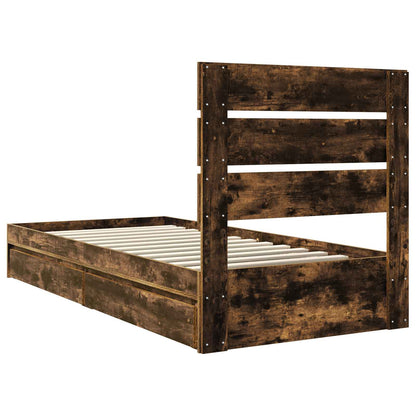 Storage Bed with Drawer Smoked Oak 70 x 190 cm Engineered Wood