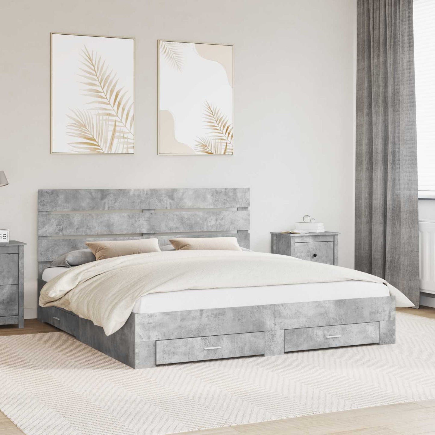 Bed Frame Concrete Grey 200 x 200 cm Engineered Wood