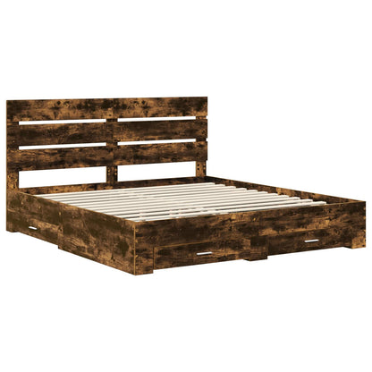 Bed Frame with Drawer Smoked Oak 200 x 200 cm Engineered Wood