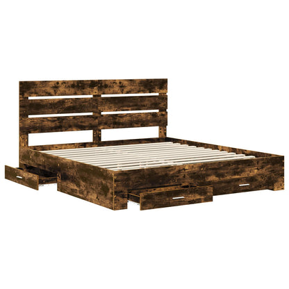 Bed Frame with Drawer Smoked Oak 200 x 200 cm Engineered Wood
