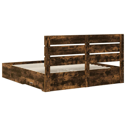 Bed Frame with Drawer Smoked Oak 200 x 200 cm Engineered Wood