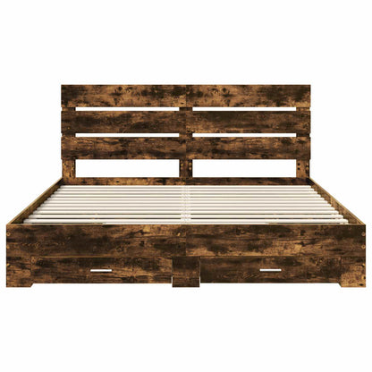 Bed Frame with Drawer Smoked Oak 200 x 200 cm Engineered Wood