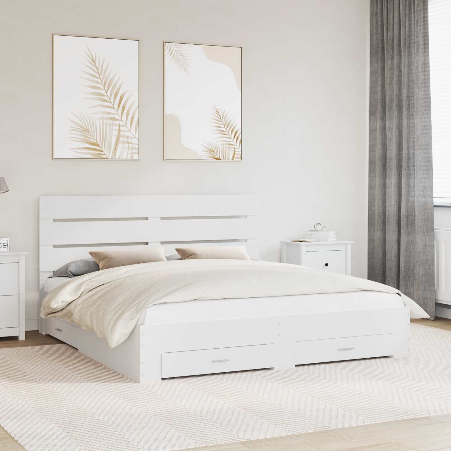 Bed Frame with Drawer White 180 x 200 cm Engineered Wood