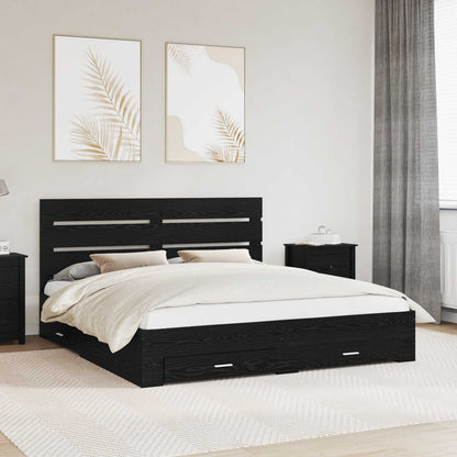Bed Frame with Drawer Black Oak 180 x 200 cm Engineered Wood