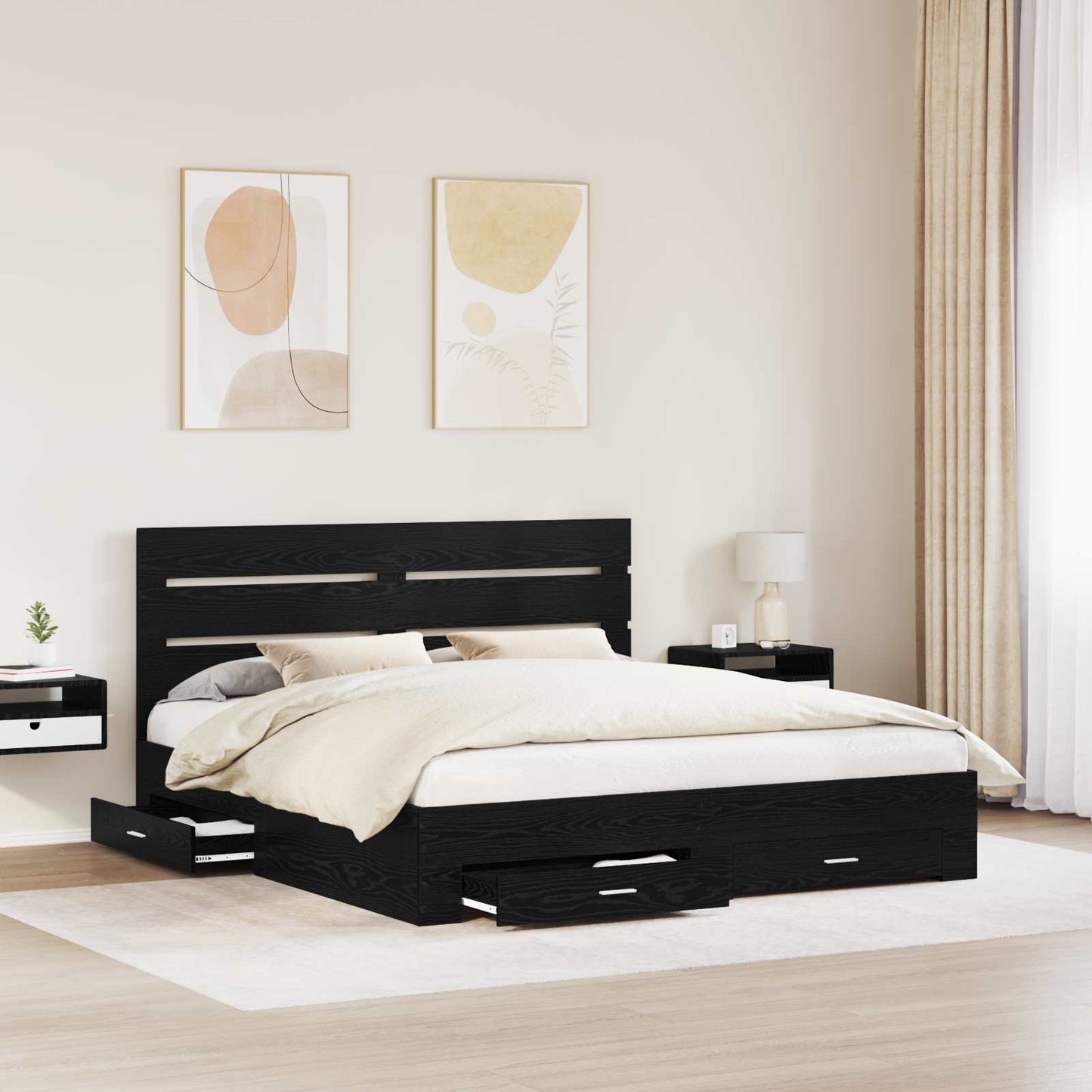 Bed Frame with Drawer Black Oak 180 x 200 cm Engineered Wood