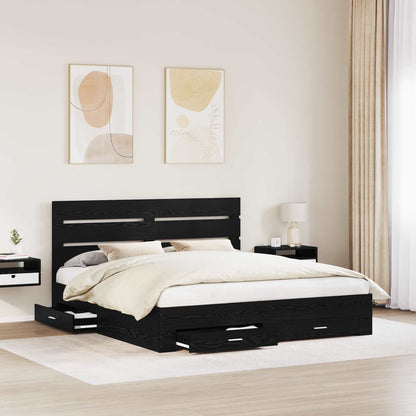 Bed Frame with Drawer Black Oak 180 x 200 cm Engineered Wood