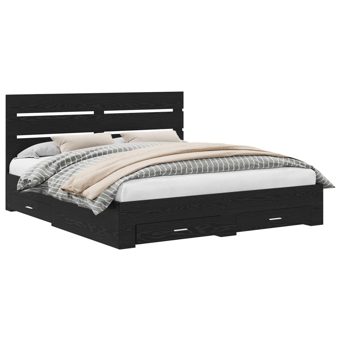 Bed Frame with Drawer Black Oak 180 x 200 cm Engineered Wood
