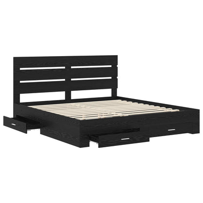 Bed Frame with Drawer Black Oak 180 x 200 cm Engineered Wood