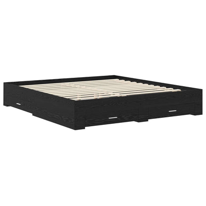 Bed Frame with Drawer Black Oak 180 x 200 cm Engineered Wood