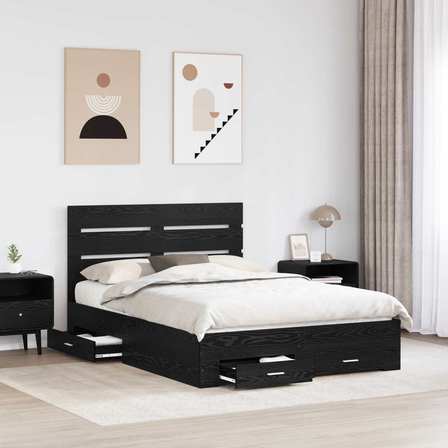 Bed Frame with Drawer Black Oak 160 x 200 cm Engineered Wood