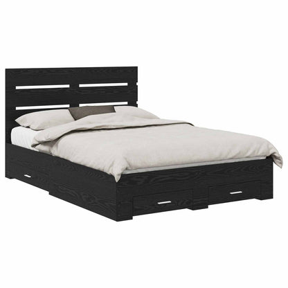 Bed Frame with Drawer Black Oak 160 x 200 cm Engineered Wood
