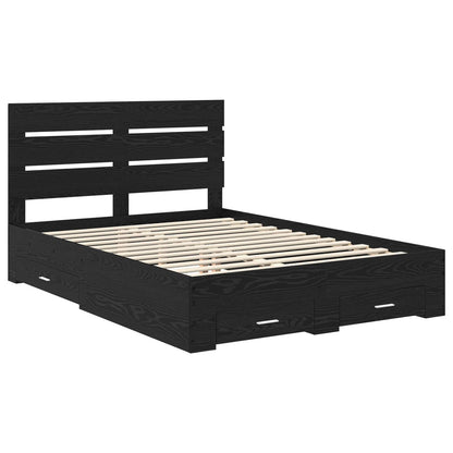 Bed Frame with Drawer Black Oak 160 x 200 cm Engineered Wood