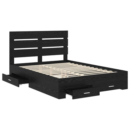 Bed Frame with Drawer Black Oak 160 x 200 cm Engineered Wood