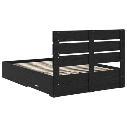 Bed Frame with Drawer Black Oak 160 x 200 cm Engineered Wood