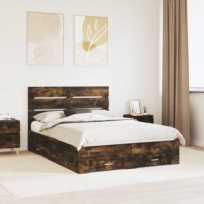 Bed Frame with Drawer Smoked Oak 150 x 200 cm Engineered Wood