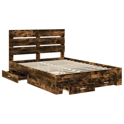 Bed Frame with Drawer Smoked Oak 150 x 200 cm Engineered Wood