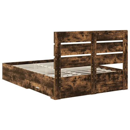 Bed Frame with Drawer Smoked Oak 150 x 200 cm Engineered Wood