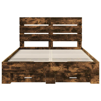 Bed Frame with Drawer Smoked Oak 150 x 200 cm Engineered Wood
