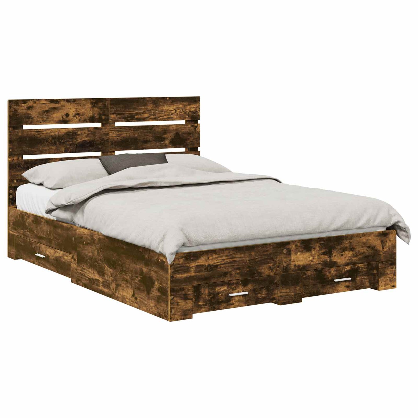 Bed Frame with Drawer Smoked Oak 140 x 200 cm Engineered Wood