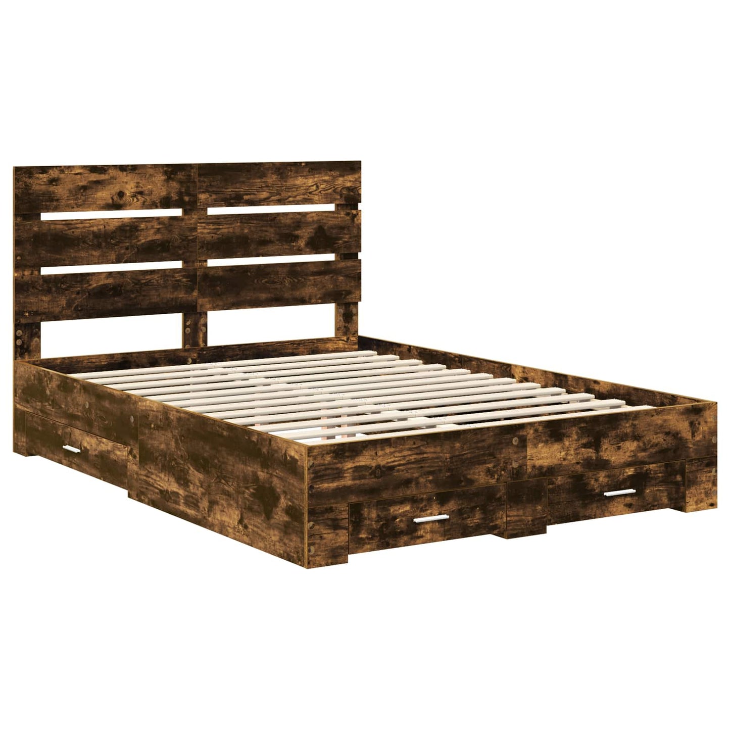 Bed Frame with Drawer Smoked Oak 140 x 190 cm Engineered Wood