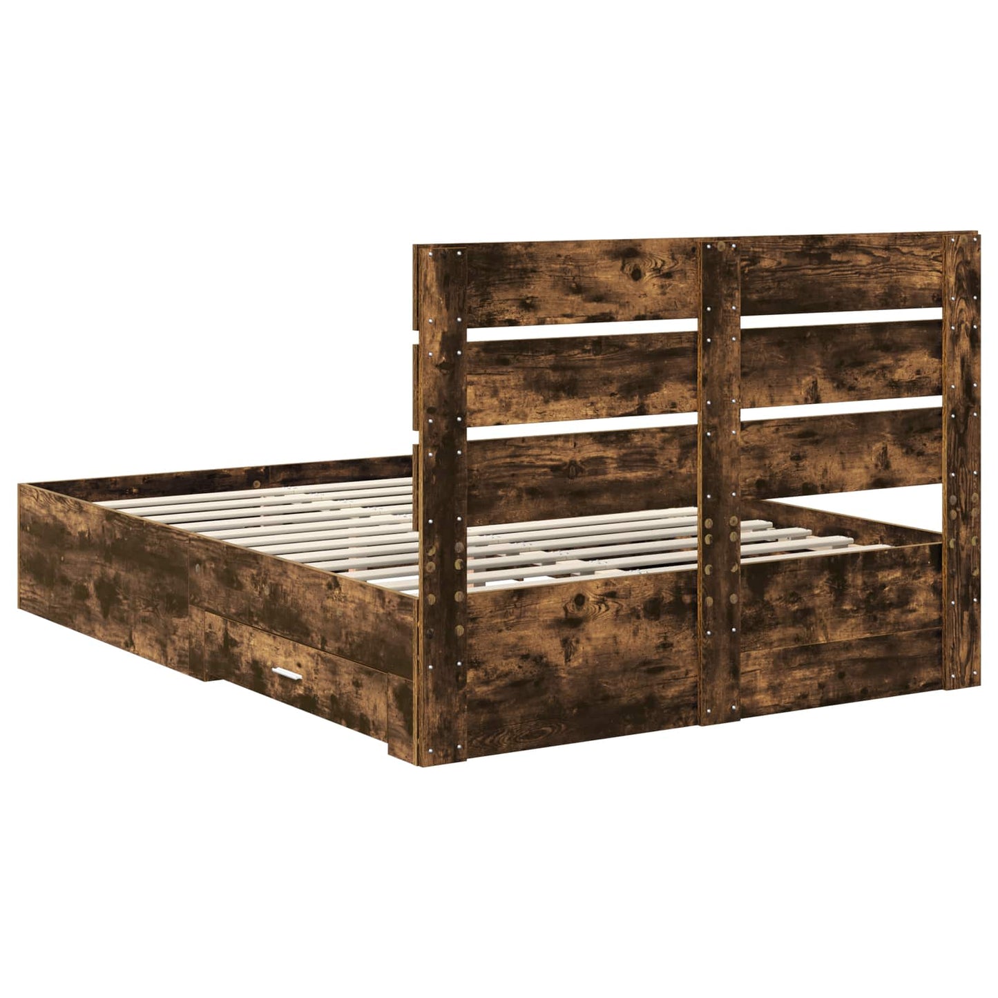 Bed Frame with Drawer Smoked Oak 140 x 190 cm Engineered Wood
