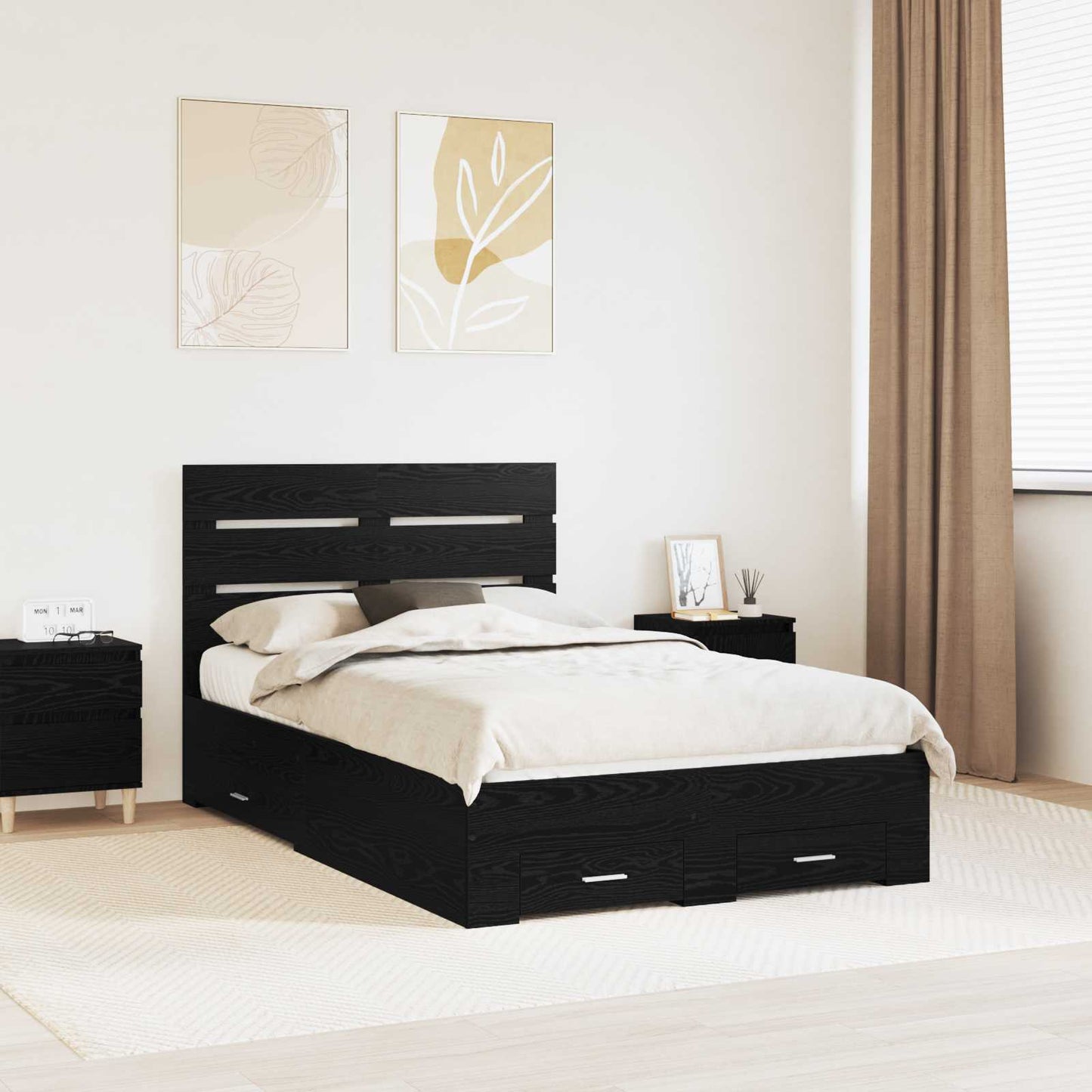 Bed Frame with Drawer Black Oak 135 x 190 cm Engineered Wood