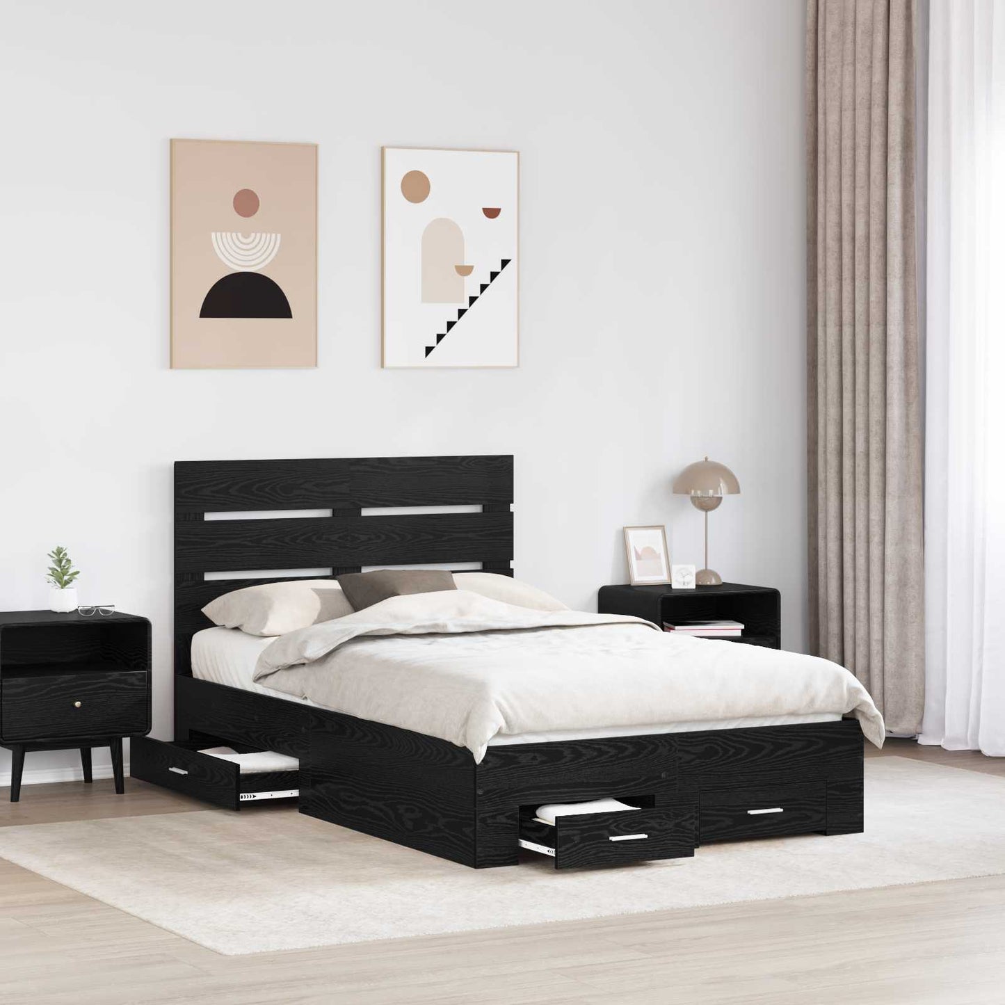 Bed Frame with Drawer Black Oak 135 x 190 cm Engineered Wood