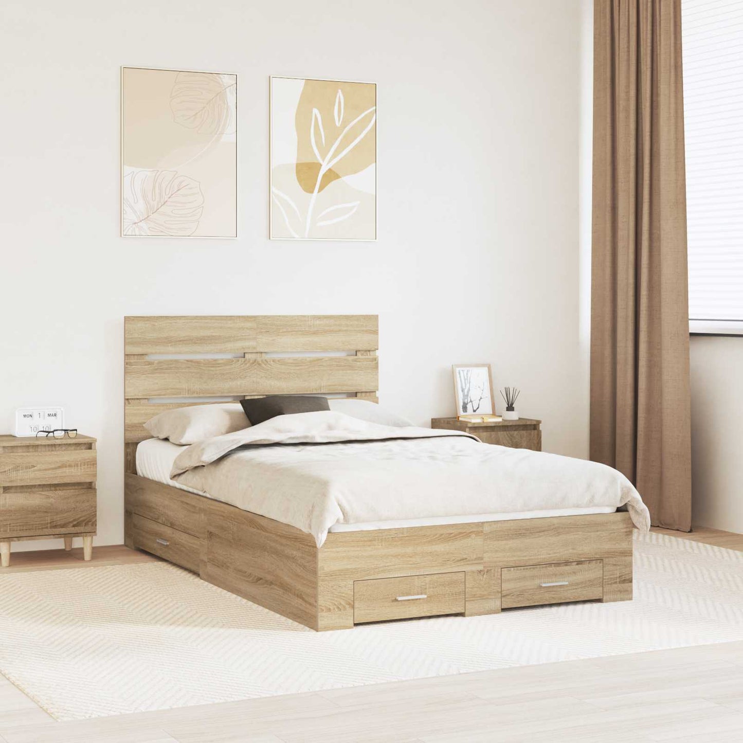 Bed Frame with Drawer Sonoma Oak 135 x 190 cm Engineered Wood