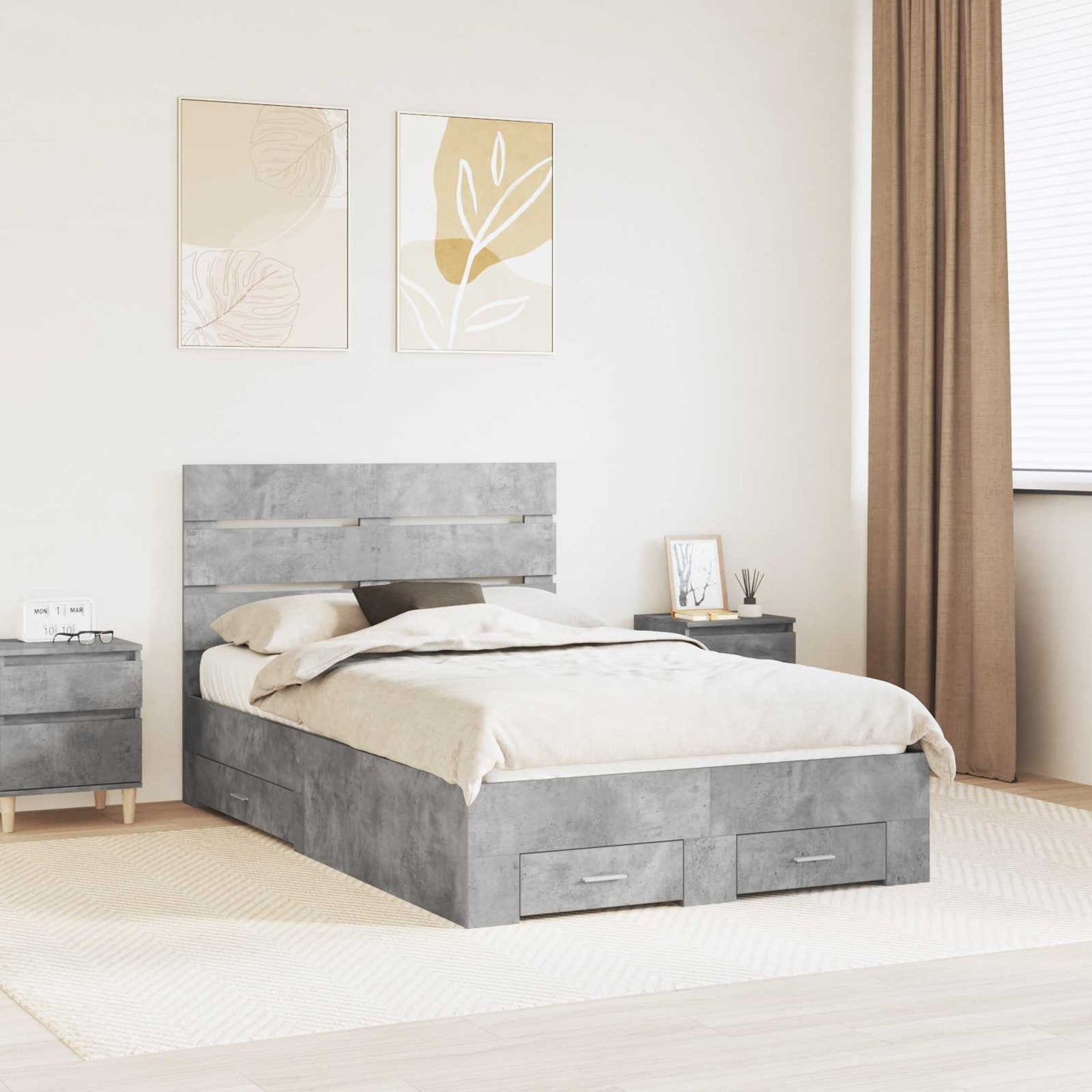 Bed Frame Concrete Grey 135 x 190 cm Engineered Wood