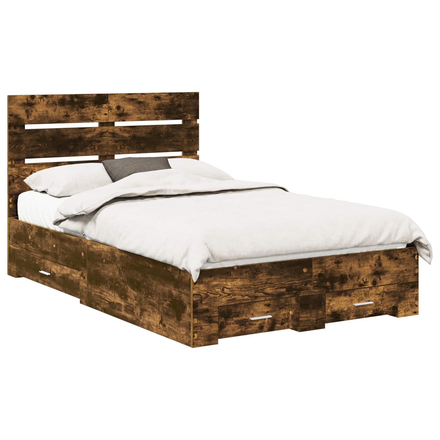 Bed Frame with Drawer Smoked Oak 135 x 190 cm Engineered Wood